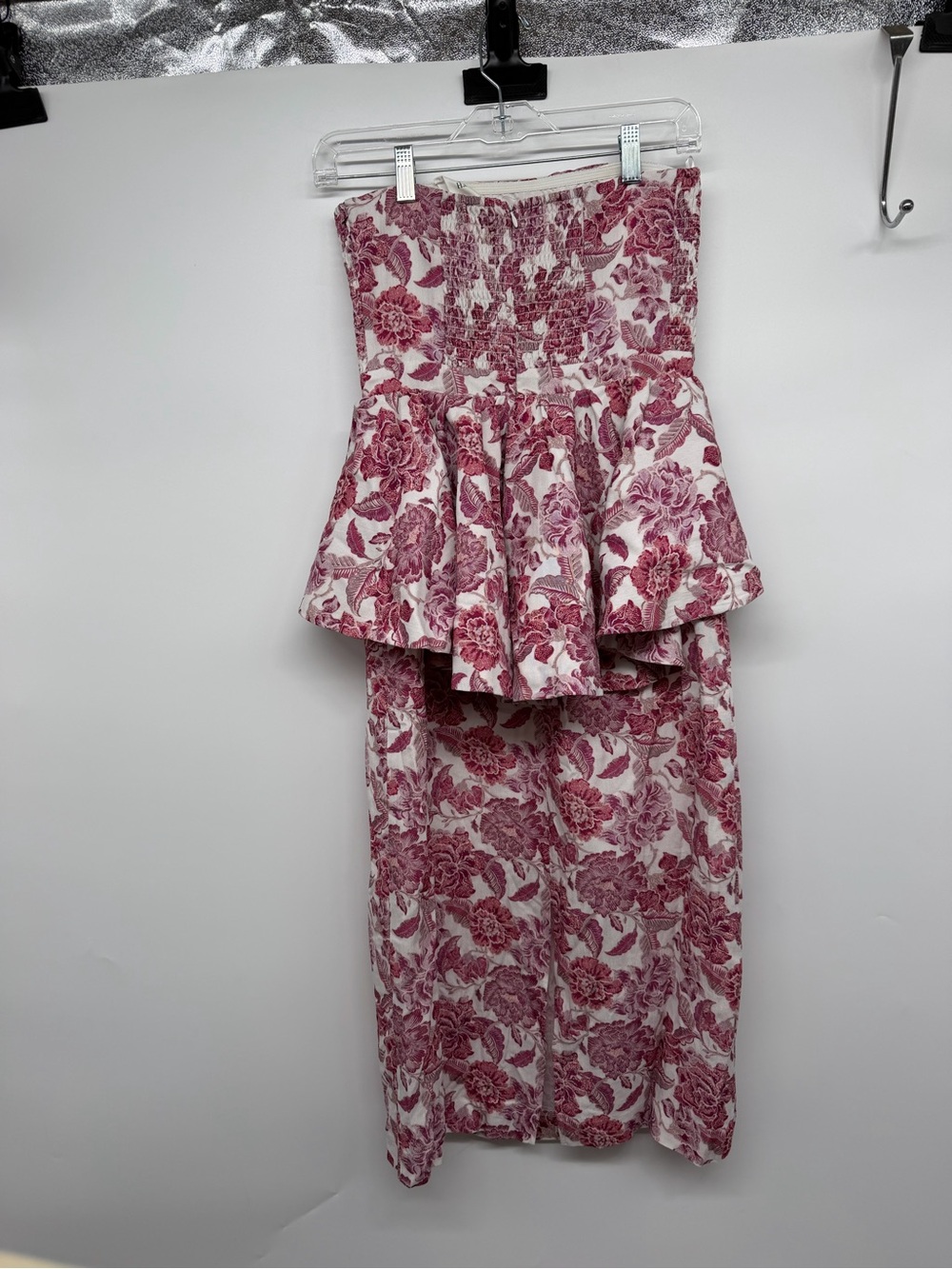Hyacinth House Floral Strapless Peplum Midi Dress XS Pink Ivory - Picture 5 of 8
